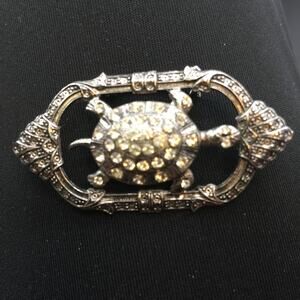Vintage Golden Silvertone Turtle Rhinestone Brooch Costume Jewelry